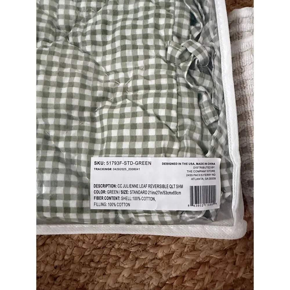 New The Company Store Green Gingham Quilted Cotton Standard Shams (Set of 2)